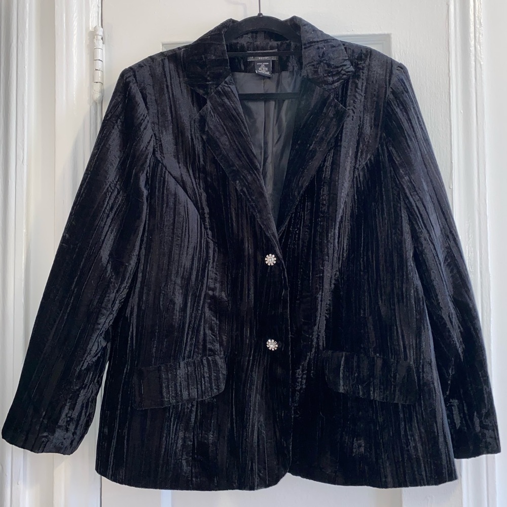 Vintage Black Velvet Blazer with Rhinestone Buttons